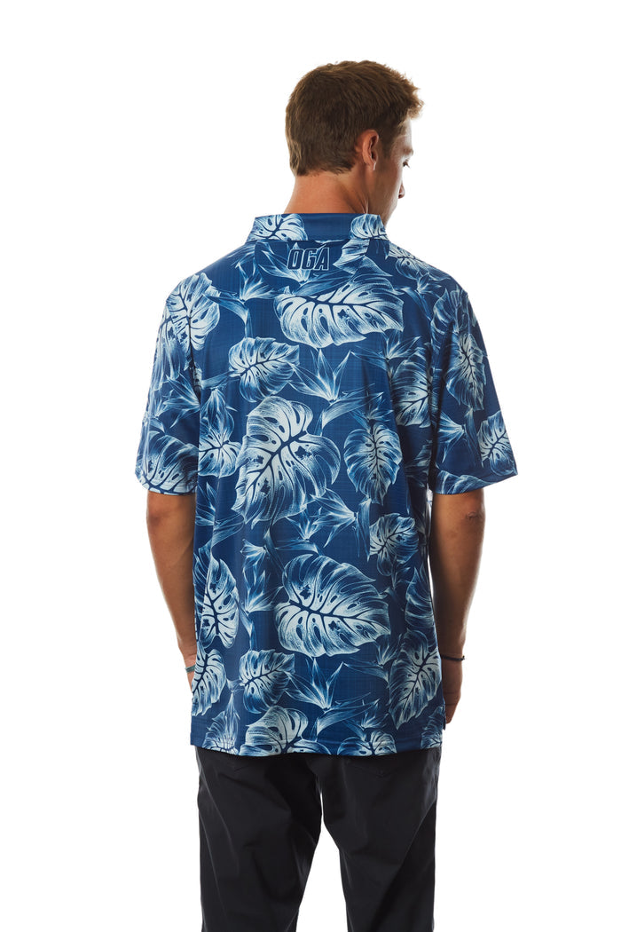 "Inverse Jungle" Indigo Sky - OGA Men's Polo - Indigo Blue / White