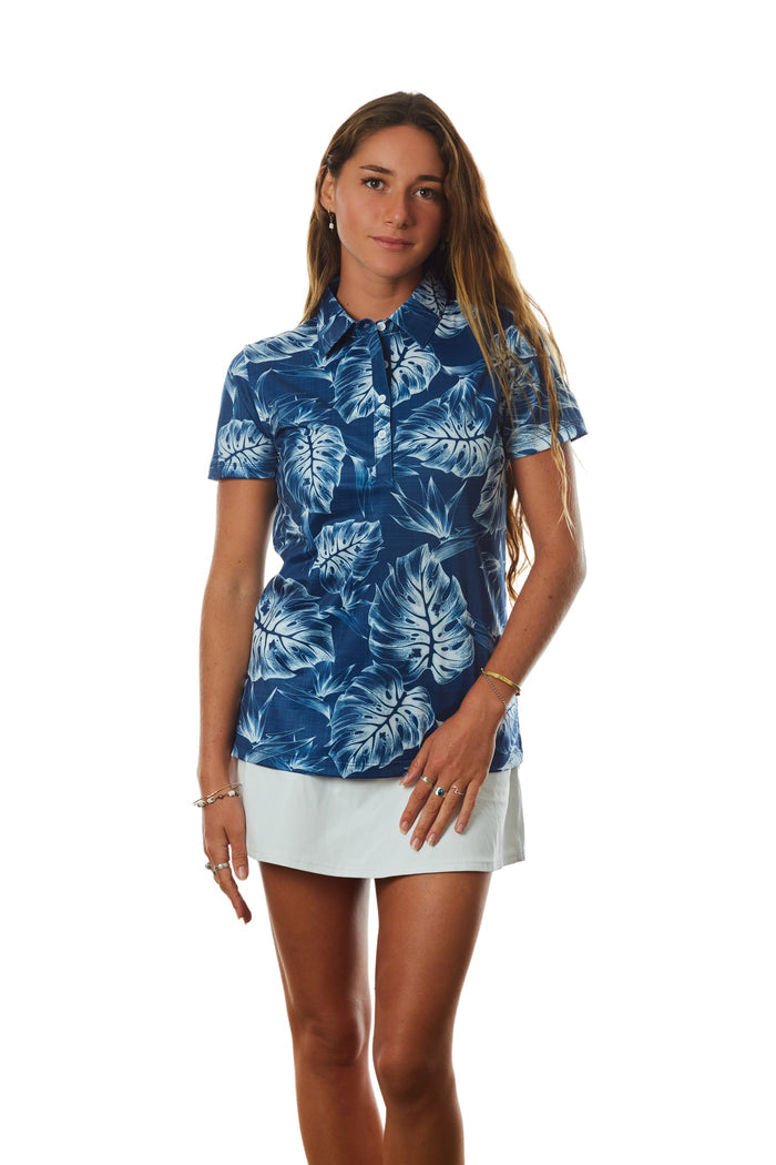 "Inverse Jungle" Indigo Sky - OGA Women's Polo - Indigo Blue / White