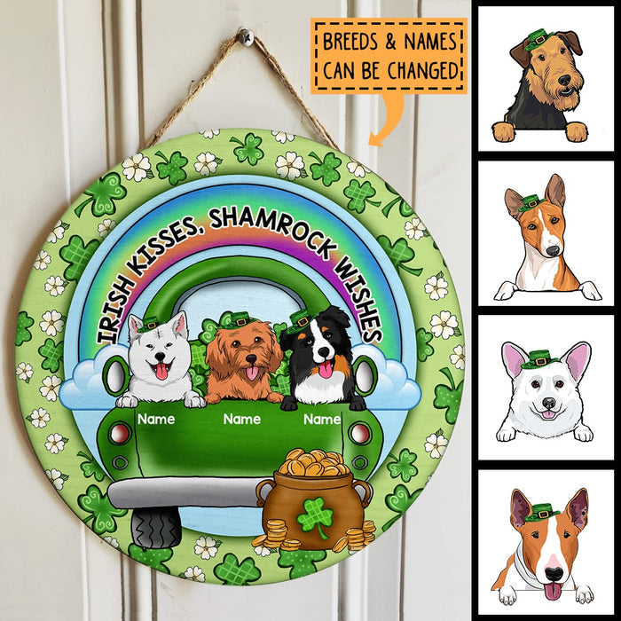 Irish Kisses Shamrock Wishes, St. Patrick's Day Theme, Dogs On The Green Car,  Personalized Dog Lovers Door Sign