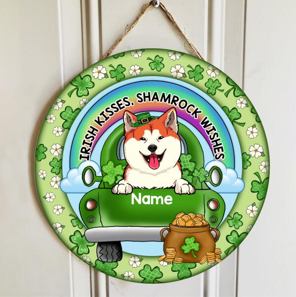 Irish Kisses Shamrock Wishes, St. Patrick's Day Theme, Dogs On The Green Car,  Personalized Dog Lovers Door Sign