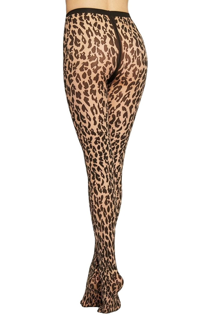 Leopard print designed tights on a white background