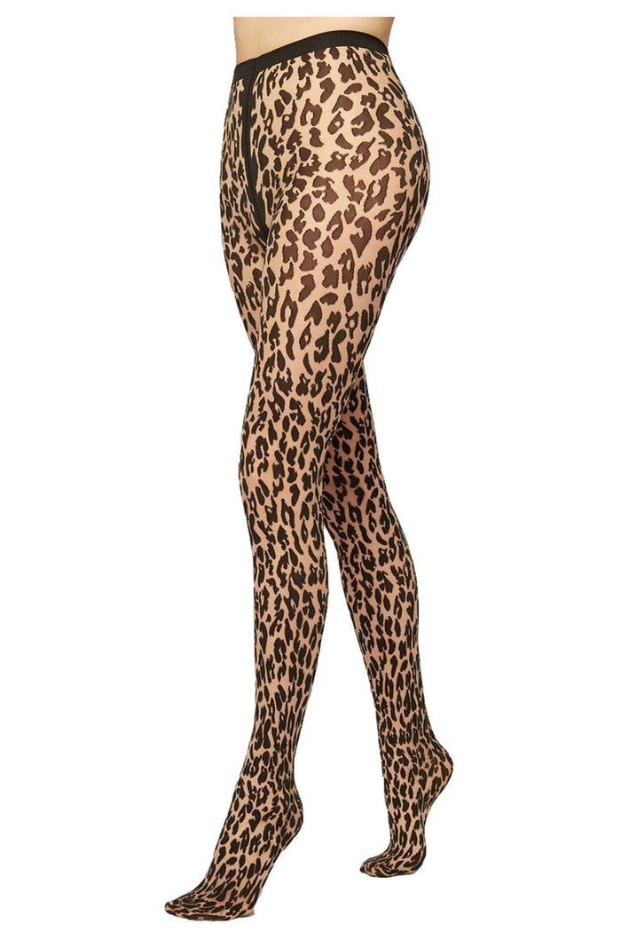 Wolford Leopard print tights worn by a person on a white background