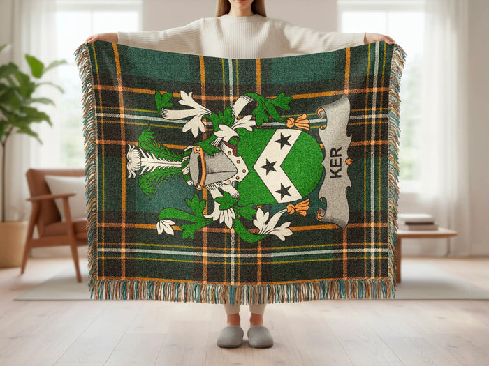 Ker family crest tartan woven blanket shown at full scale.
