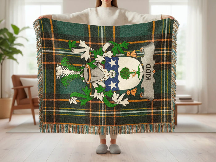 Kidd family crest tartan woven blanket shown at full scale.