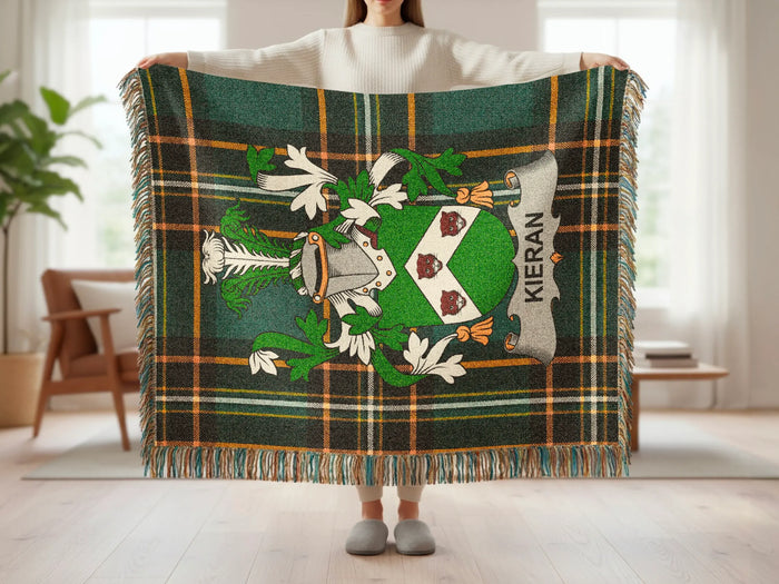 Kieran family crest tartan woven blanket shown at full scale.