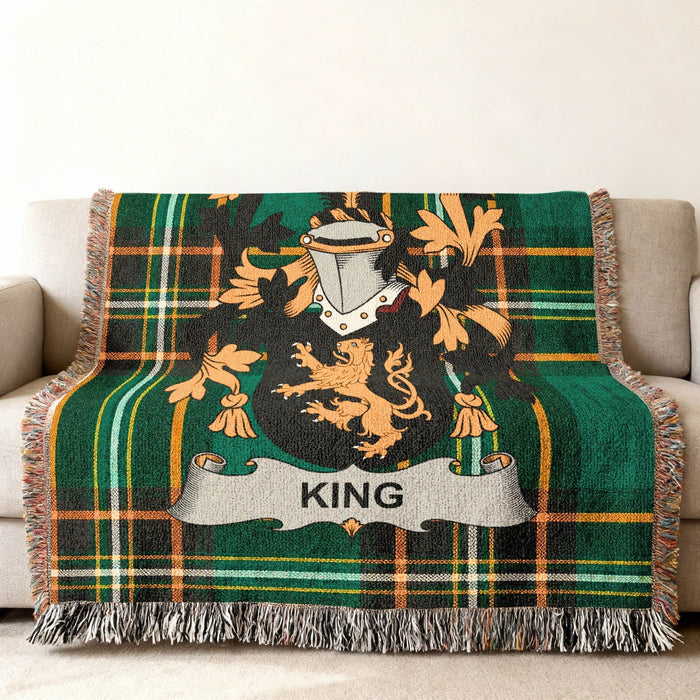 King crest woven into Irish National Tartan cotton cloth.