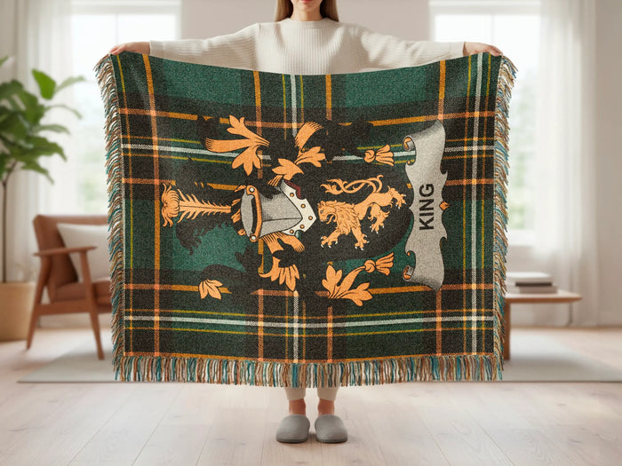 King woven blanket opened out to its full width.