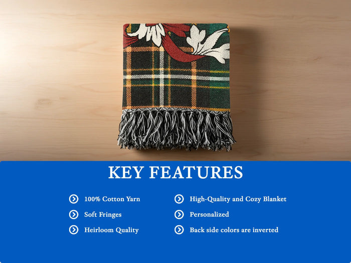 Key features of the Kingston 100% cotton woven blanket with fringed edges.