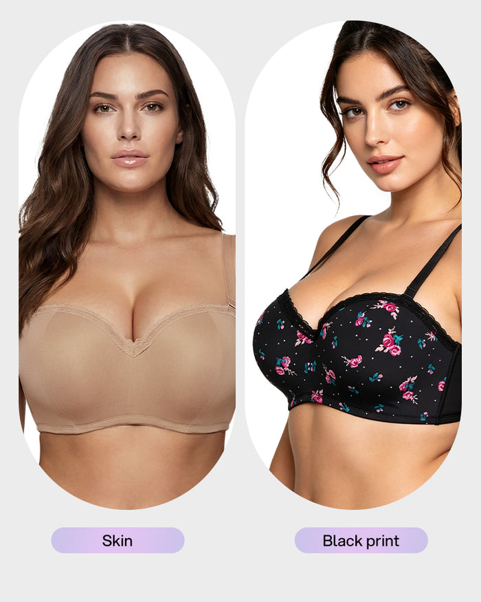 Lace Trim Molded Cup Underwire Bra with Removable Straps
