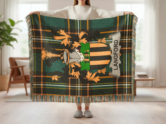 Langford family crest tartan woven blanket shown at full scale.