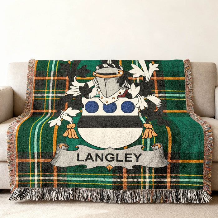 Close view of the Langley crest on Irish National Tartan.