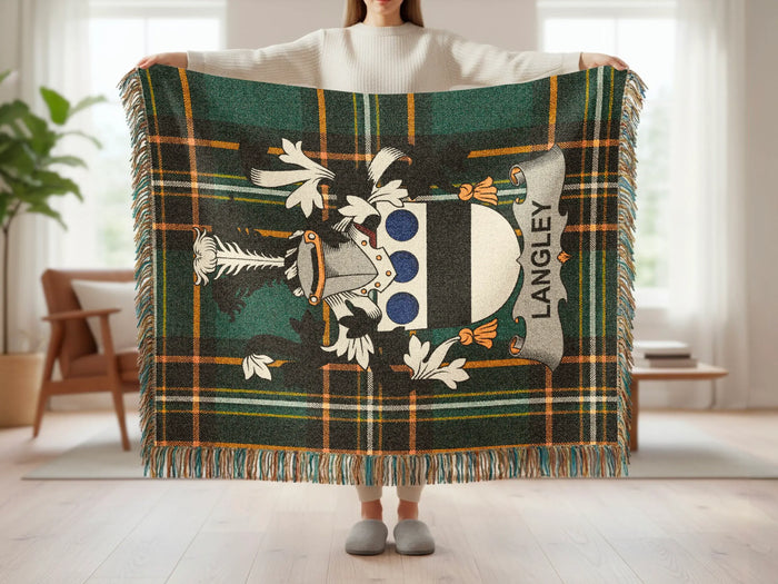 Langley woven blanket shown at full scale with its fringe.