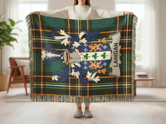 Lanigan family crest tartan woven blanket shown at full scale.