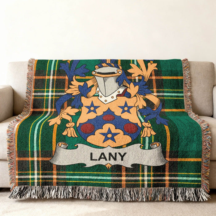 Lany crest woven into Irish National Tartan cotton cloth.