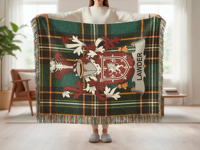 Lawder woven blanket shown at full scale with its fringe.