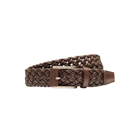 Leather Braided Waxed Cord Belt in Brown