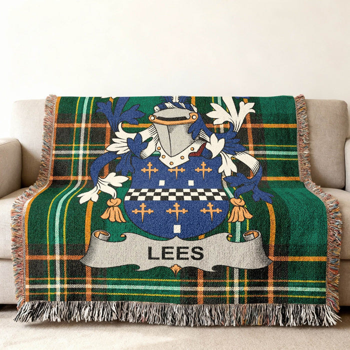 Lees crest woven through an Irish National Tartan throw.
