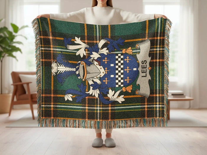 Lees woven blanket opened to show the full design.