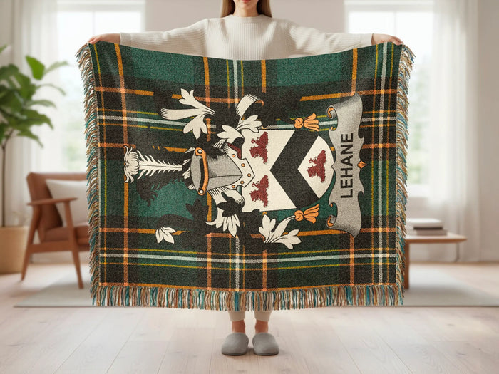 Lehane family crest tartan woven blanket shown at full scale.