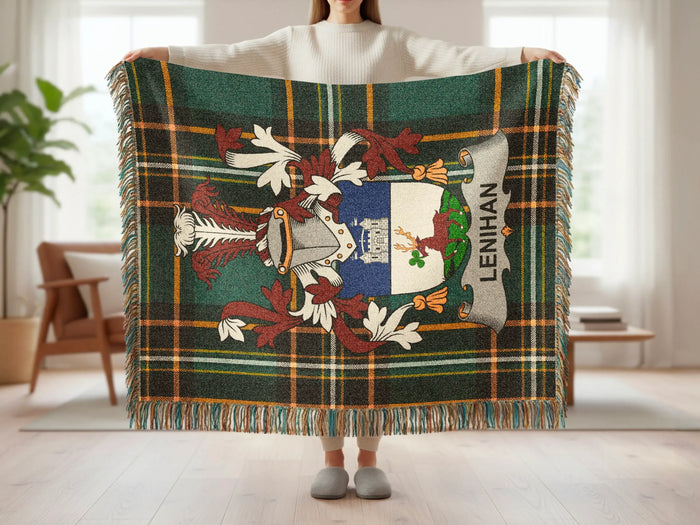 Lenihan family crest tartan woven blanket shown at full scale.