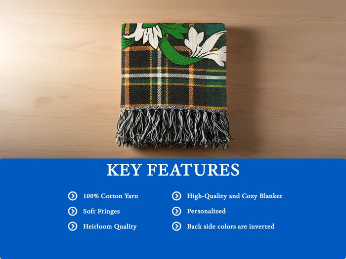 Key features of the Lennon 100% cotton woven blanket with fringed edges.