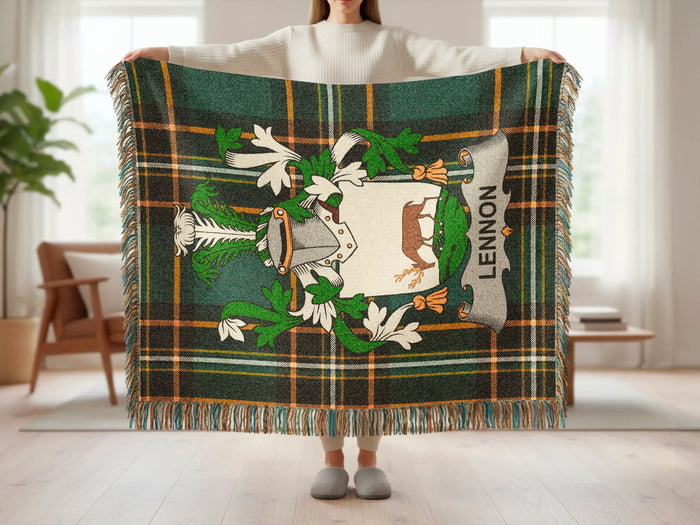Lennon family crest tartan woven blanket shown at full scale.