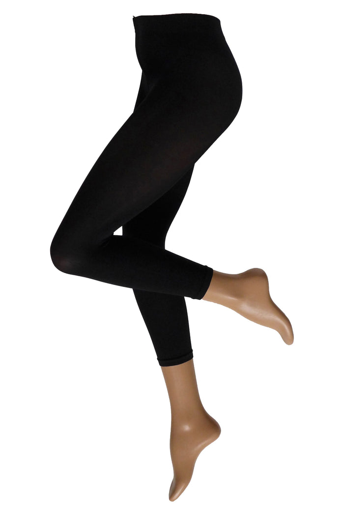 Black 70 denier leggings worn by a person on a white background