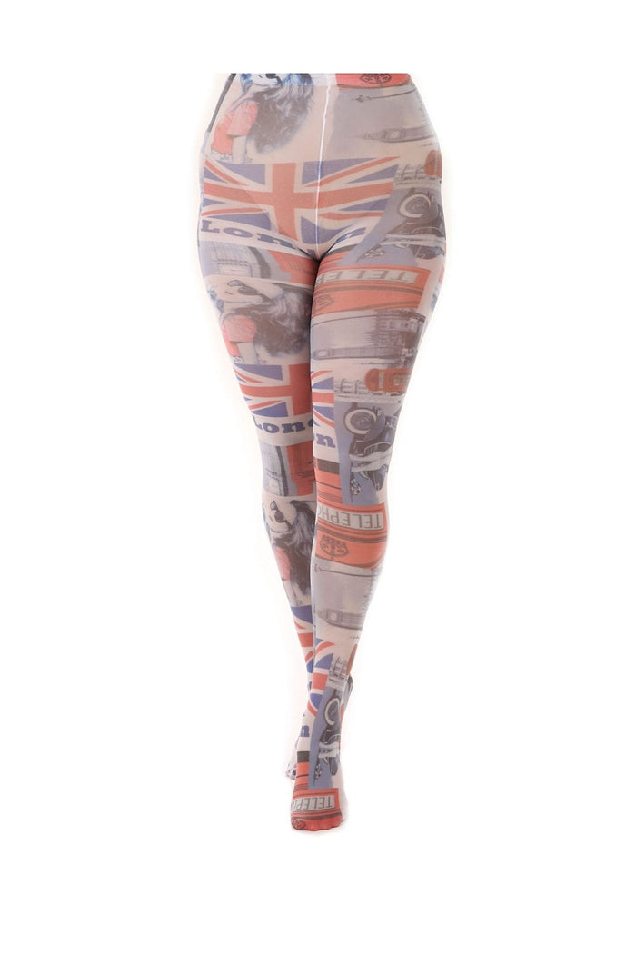 Tights with a Union Jack and abstract London life  design on a white background