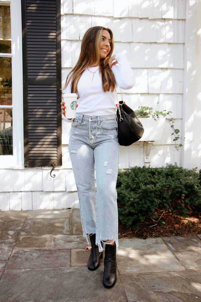 Long Sleeve Crew Neck in White - Madison's Niche