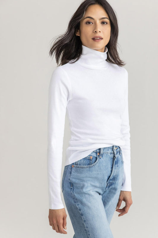 Long Sleeve Turtle Neck Tee in White - Madison's Niche