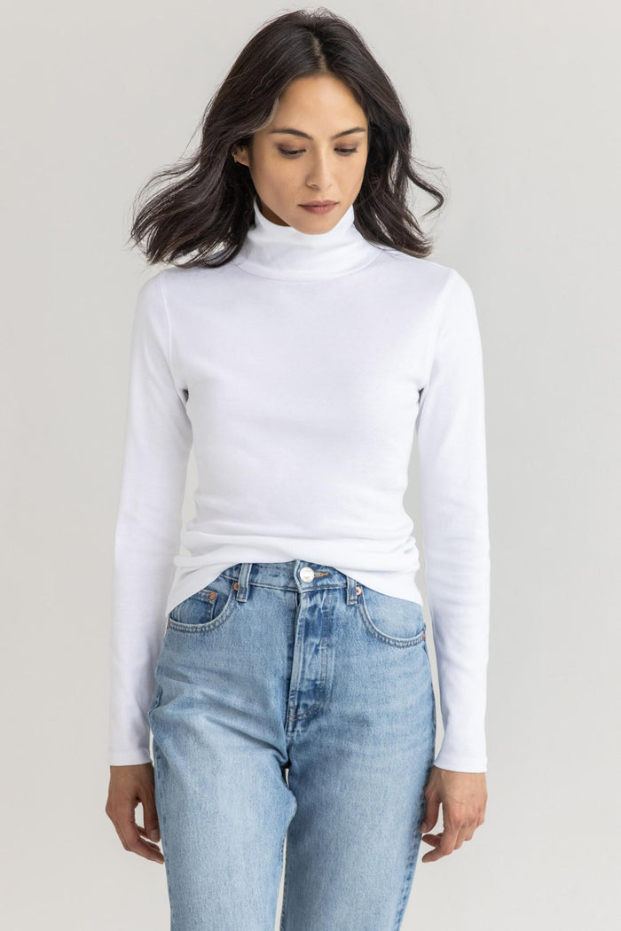 Long Sleeve Turtle Neck Tee in White - Madison's Niche