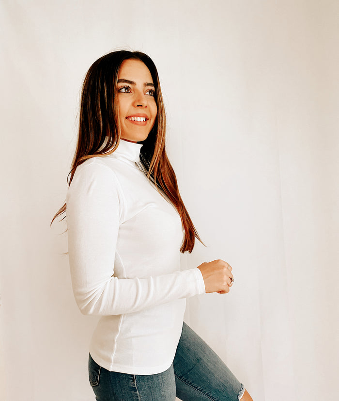 Long Sleeve Turtle Neck Tee in White - Madison's Niche