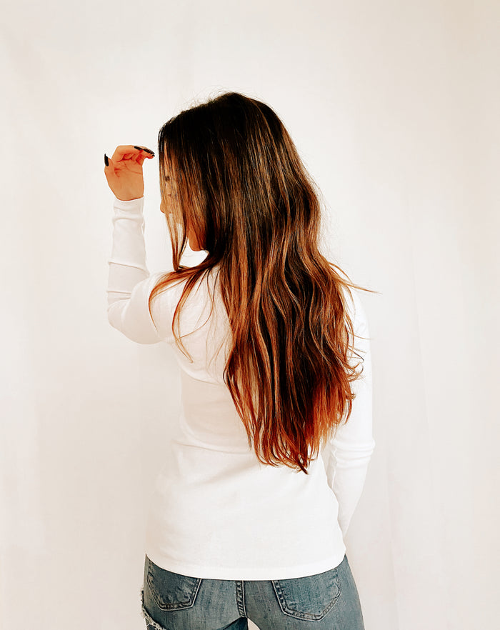 Long Sleeve Turtle Neck Tee in White - Madison's Niche
