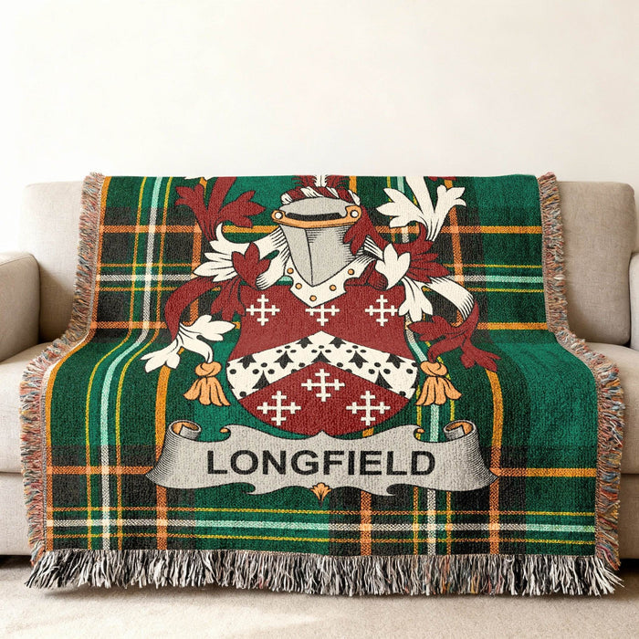 Longfield crest woven into Irish National Tartan cotton cloth.