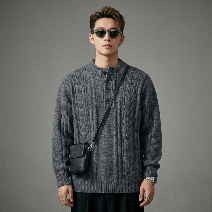 Pull maille torsadée bicolore gris clair et gris foncé - Koreanxwear - Taille M