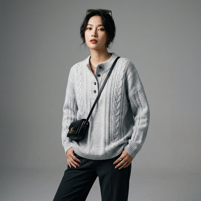 Pull maille torsadée bicolore gris clair et gris foncé - Koreanxwear - Taille M