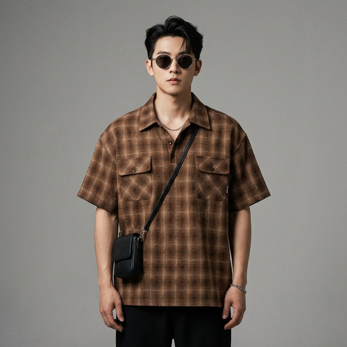 Chemise homme à carreaux ample, style streetwear K-fashion - Koreanxwear - Taille M