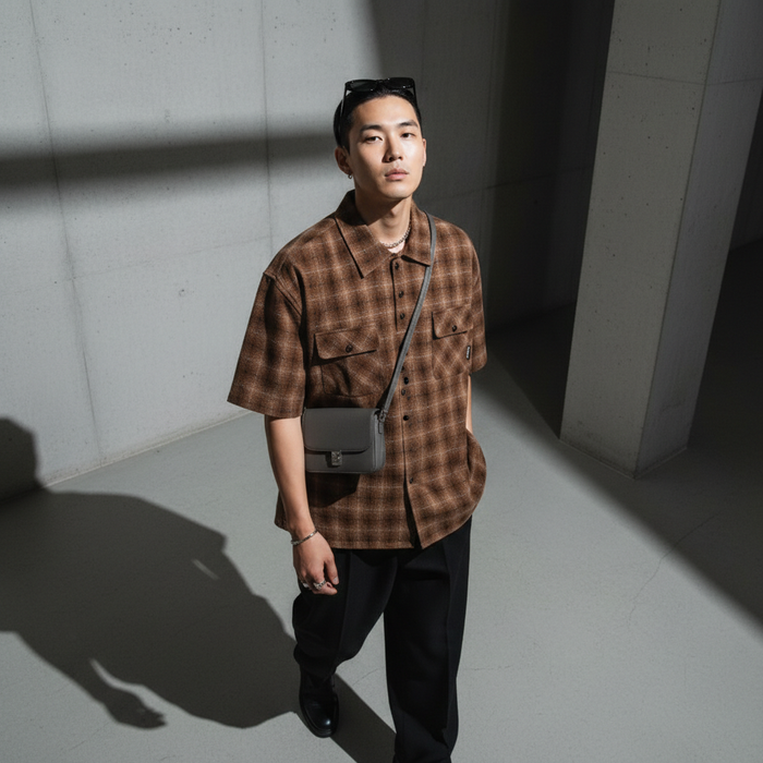 Chemise homme à carreaux ample, style streetwear K-fashion - Koreanxwear