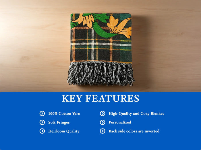 Low 100% cotton woven blanket detail showing traditional fringed edges.