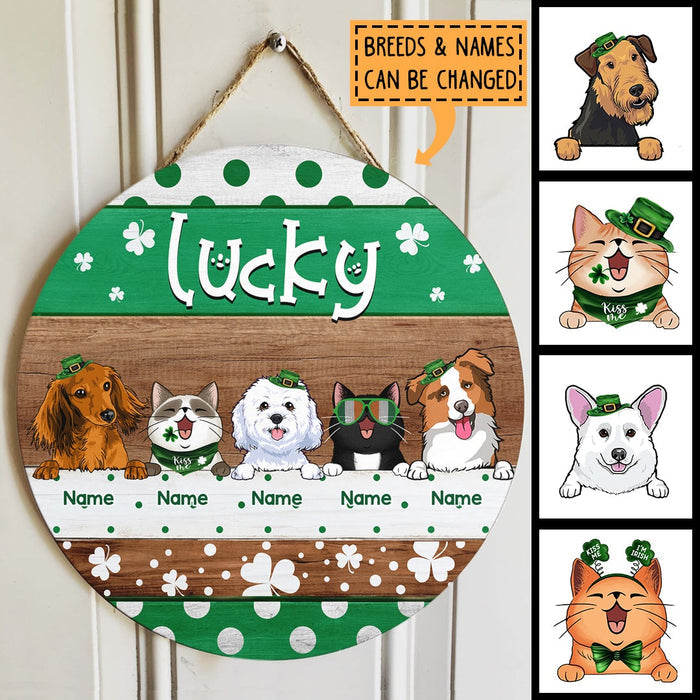 Lucky, Polka Dot & Shamrock, Personalized Dog & Cat Door Sign, St. Patrick Day Front Door Decor, Pet Lovers Gifts