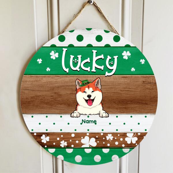 Lucky, Polka Dot & Shamrock, Personalized Dog & Cat Door Sign, St. Patrick Day Front Door Decor, Pet Lovers Gifts