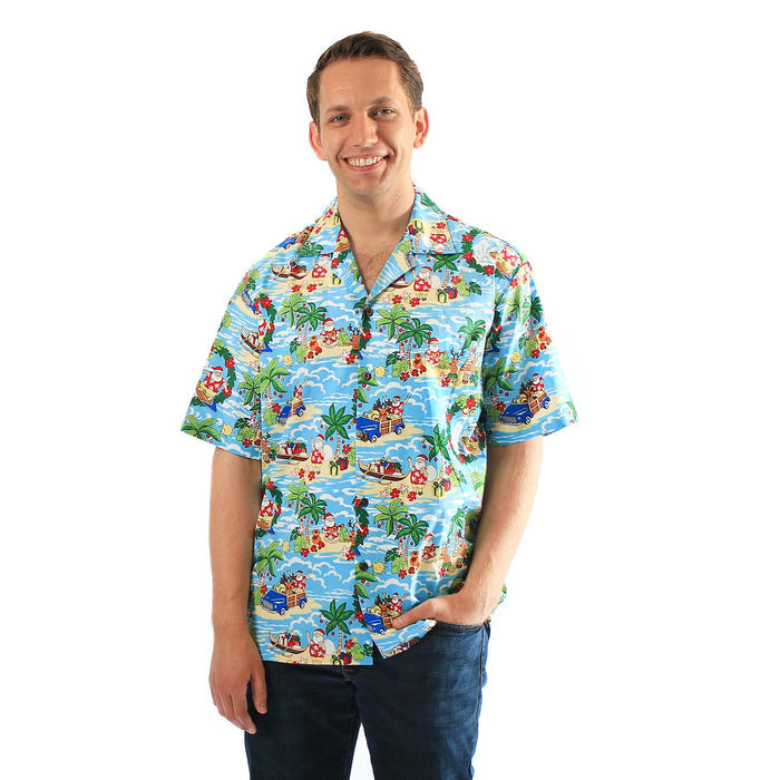 Made in Hawaii Made in Hawaii Men's Aloha Shirt in Santa Blue