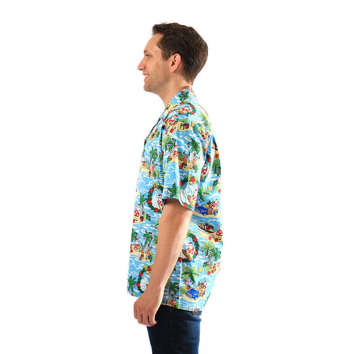 Made in Hawaii Made in Hawaii Men's Aloha Shirt in Santa Blue