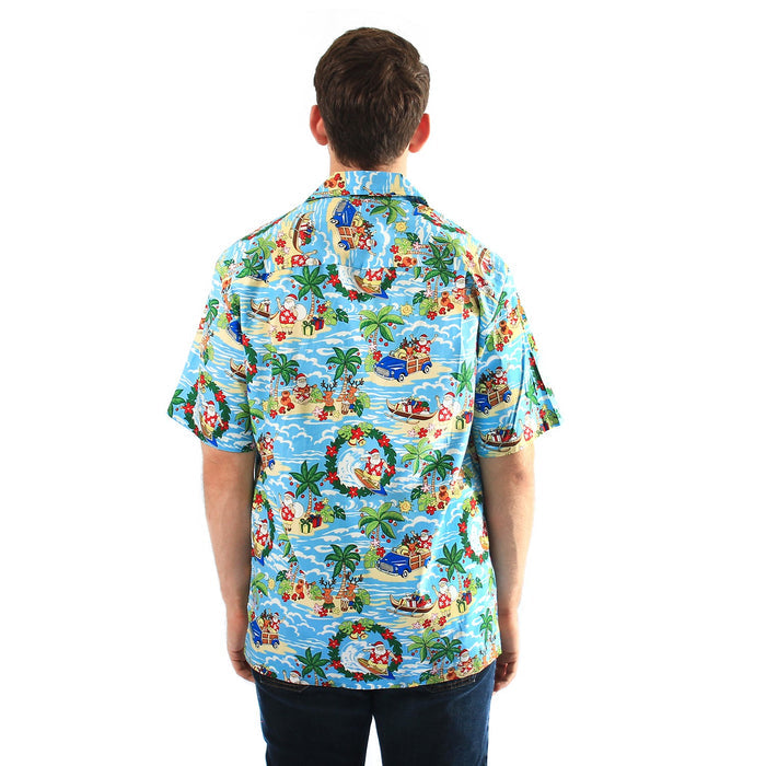 Made in Hawaii Made in Hawaii Men's Aloha Shirt in Santa Blue