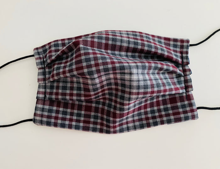 Maroon and grey checks re- usable adjustable face cover
