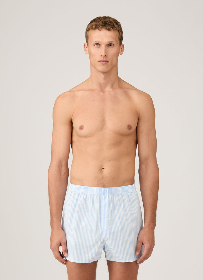 Men's Classic Boxer Short in White/Light Blue