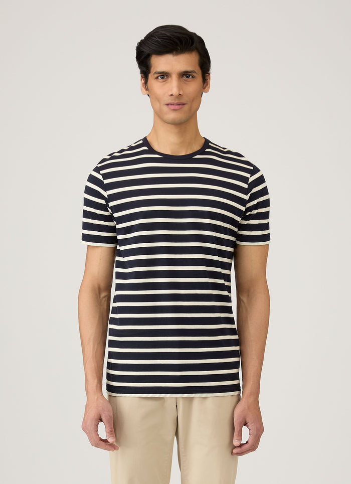 Men's Classic T-shirt in Navy/Ecru Breton Stripe