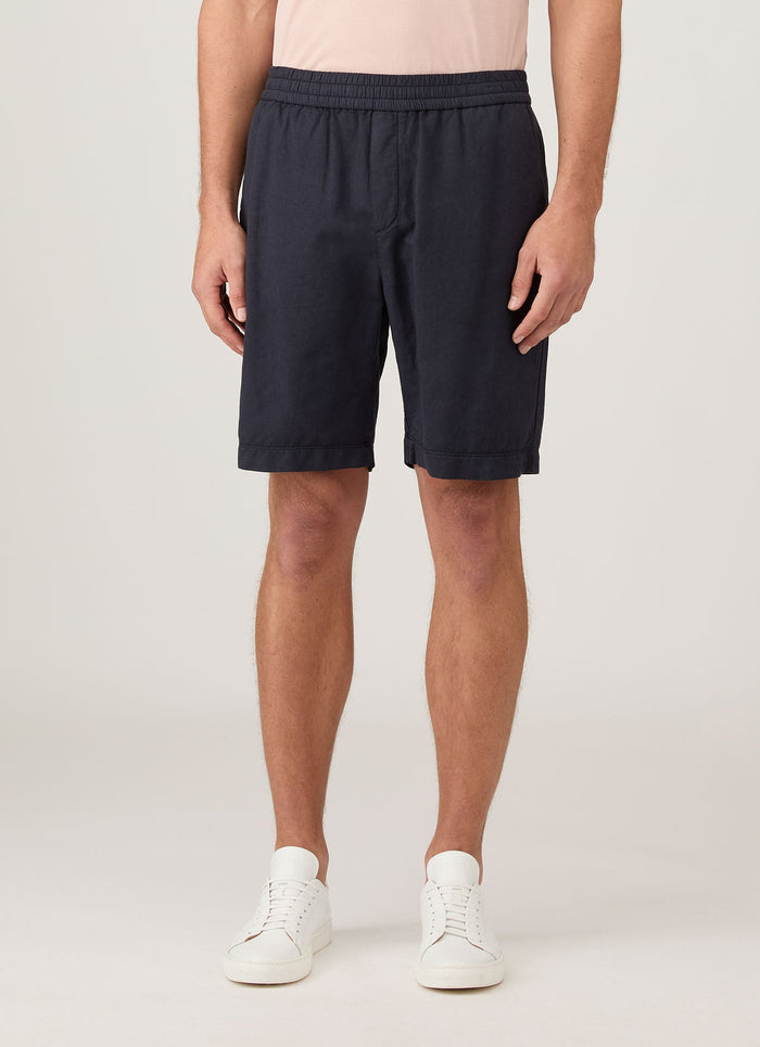 Men's Cotton Linen Drawstring Shorts in Navy