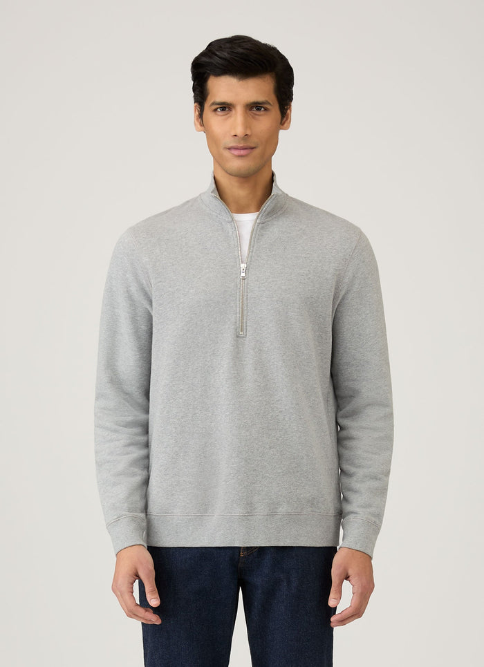Men's Half Zip Loopback Sweatshirt in Grey Melange