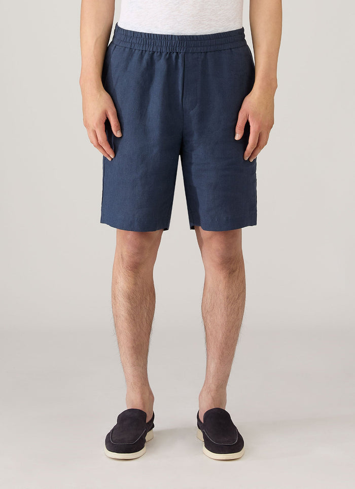 Men's Linen Drawstring Short in Light Navy